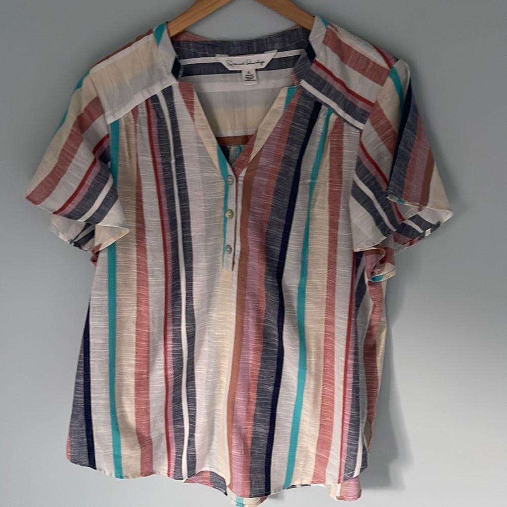 French Laundry Flutter Sleeve striped shirt XL button down